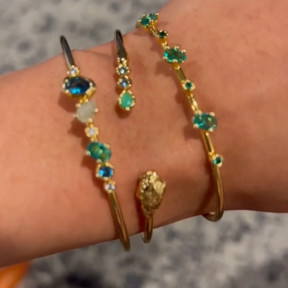 ALEXIS BITTAR Set of 3 Asterales Gold Green Blue Nanogem Crystal Cuff Bracelets